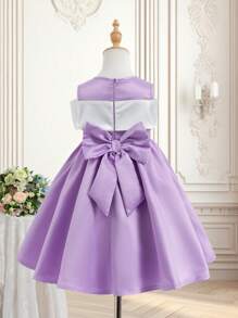 SHEIN Girls (Small) Black And White Color Block Back With Oversized Bow Decor Princess Dress