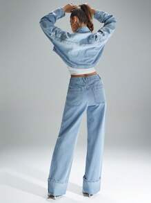 Denimoi Jeans a gamba dritta con vita bassa, orlo con risvolto, vestibilità rilassata