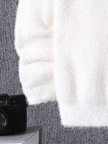 SHEIN Con trai Lỏng lẻo phù hợp Cổ cao Tay áo dài Áo len Với Thêu Chữ , Giải trí - trắng - Xem 5