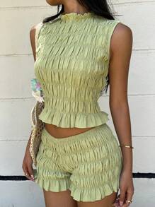 SHEIN EZwear New Style Women's 2-Piece Backpack, Light Green Stripes, Fresh And Suitable For Seaside Vacation - Green - View 3