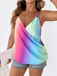 SHEIN Clasi Plus Size Casual Daily Gradient Criss-Cross Wrap Camisole For Summer,4th Of July Outfits,Island Vacation Outfits,4th Of July Women,Vacation Outfits Woman,Cute Tops,Summer Top,Asymmetrical Top,Halter Top,Cami Top,Camisole Top - Multicolor - View 10