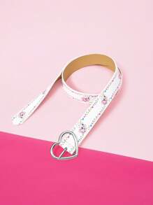 THE POWERPUFF GIRLS X SHEIN 1pc White Women's Belt With Heart Buckle & Blossom Print - Multicolor - View 3