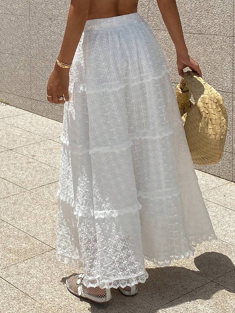 Lace Patchwork & Flouncing Hem Women's Skirt