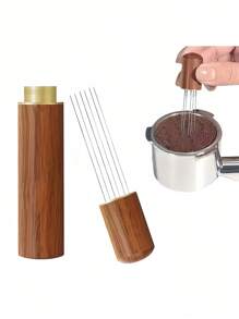 6-Pin Natural Wood Coffee Tool Perfect For Home Cafe Restaurant Office Espresso Distribution Ergonomic Handle Durable Barista Accessory - Brown - View 7