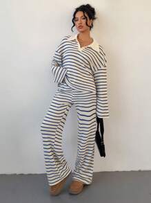 Siren Gaze Women Two Pieces Outfits For Daily Wear Winter Casual Spring - Blue and White - View 5