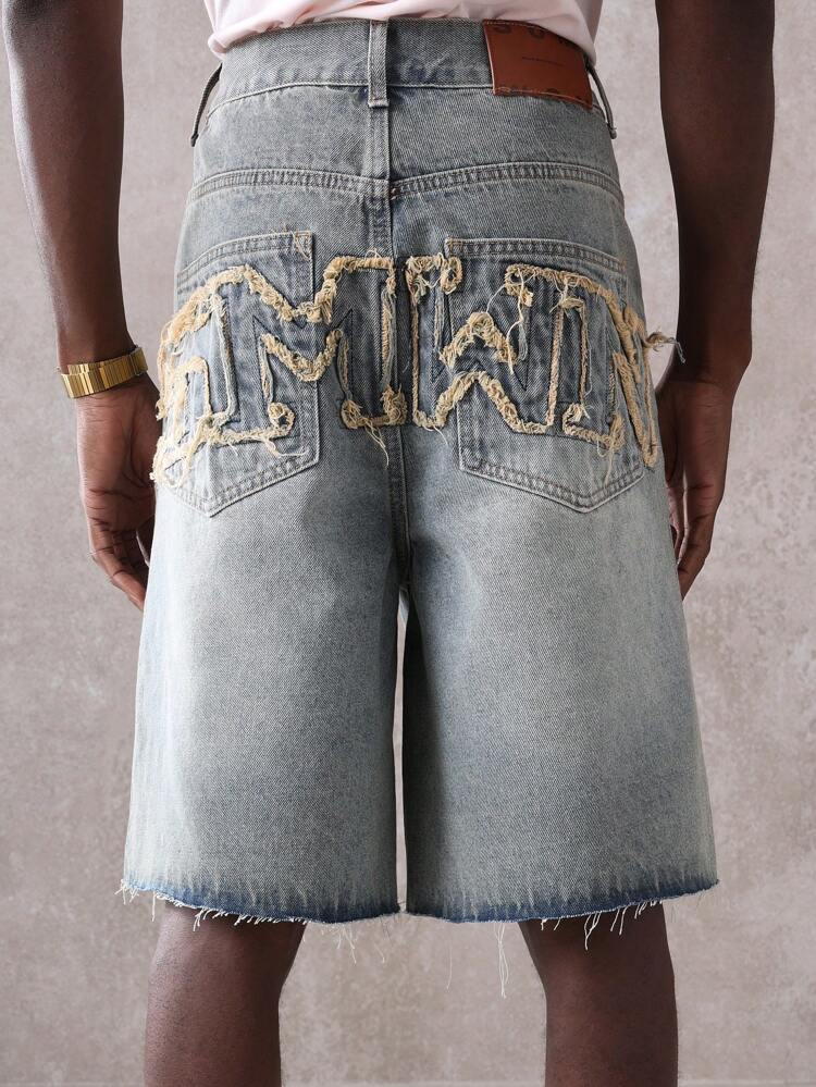 Distressed Raw Edge Cutoff Relaxed Fit Denim Shorts