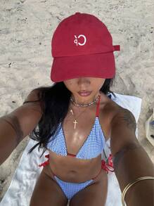 Swim Vcay Spring/Summer High Coastal Beach Resort Printed & Solid Color Tie-Up Halter Neck Bikini 2-Piece Set - Multicolor - View 4