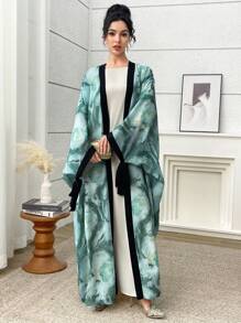 Yasmyna 女士大理石印花长袖宽松阿巴亚大衣 - 彩色 - 查看 6