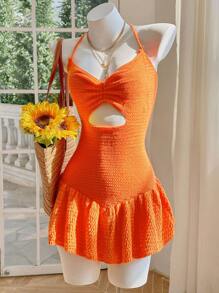 Skyraze Vestido de playa de verano corto y sin espalda con diseño calado y multicolor, adecuado para vacaciones