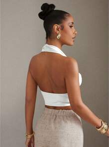 Hauture Women's Solid Color Sexy Fashion Cowl Neck Blouse - White - View 4