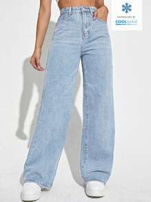 SHEIN ICON Women's Casual Everyday Distressed Straight Leg Baggy Jeans With Slant Pockets - Light Wash - View 5