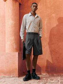 Maija Pantalones cortos con cremallera de unicolor casual y sencillo para hombres, apropiados para el verano - Gris Oscuro - Ver 3