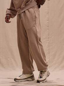 Musero Washed Seam Detail Cuffed Joggers Elasticated Drawstring Waistband Autumn Winter Streetstyle - Brown - View 3