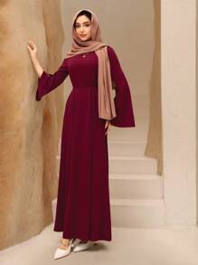 Graceveil Vestido elegante para mujer con cuello redondo, manga larga, cintura con cordón y bajo de cola de sirena - Burdeos - Ver 8