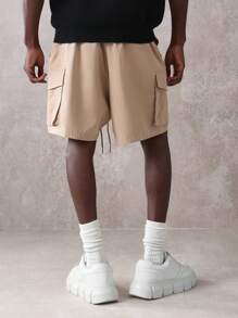 SUMWON Tactical Drop Crotch Cargo Shorts Drawstring Waistband Casual Streetwear Athletic Performance Summer Shorts With Utility Pockets Loose Fit Urban Style Activewear