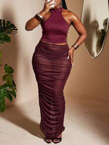 Maweii Plus Size Women 2 Pieces Set - Burgundy - View 5