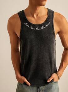 Manfinity VCAY 男士梭织休闲日常宽松无袖背心 - 黑色 - 查看 4