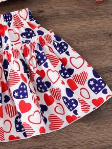 SHEIN 2 Stücke/Set für Kleine Mädchen, lässiger minimalistischer Herz-Form Schleife-Up Top und Shorts Set