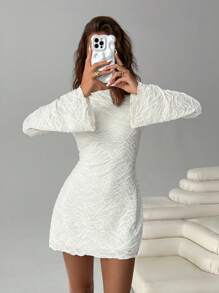 SHEIN EZwear Women's White Jacquard Knit Backless Mini Dress - White - View 1