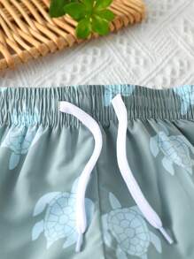 2 件装：男婴棕榈树和海洋生物印花沙滩短裤，男婴沙滩服 - 彩色 - 查看 4