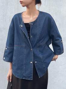 FRIFUL 女式宽松牛仔夹克，喇叭袖，纽扣开合