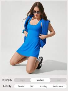 GLOWMODE FeatherFit™-Air Power Moves Thấm mồ hôi Nhanh khô Peekaboo Dây đeo rộng có thể điều chỉnh Váy thể thao tích hợp quần short Túi bên hông Tay cầm chống trượt Tác động thấp Quần vợt Golf Pickleball Mặc hàng ngày Cúp có thể tháo rời - Blue Power - Xem 8