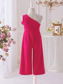 SHEIN Leap Crew 年轻女孩纯色单肩3D花朵修身休闲连体裤