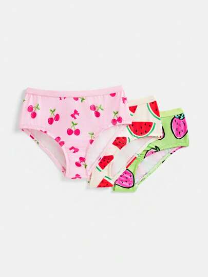 3pcs/Set Fruits Pattern Colorblock Playful Teenage Girls Underwear
