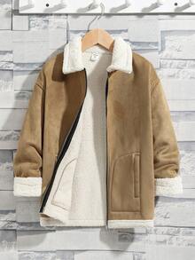 SHEIN Boy's Leisure Thick Woven Midweight Jacket With Double-Layered Placket And Thermal Lined - Multicolor - View 9