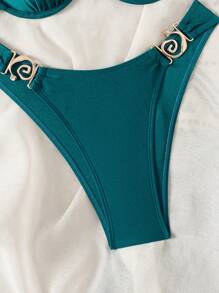 Swim Vcay بكيني نسائي صيفي، مكون من قطعتين، قطعة علوية بشراشيب لامعة ذات كتف واحد مع إكسسوار معدني بشكل قوقعة، قطعة سفلية، مثالي للإجازة