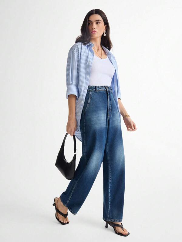 Daynim Calça Denim Cintura Alta Perna Reta