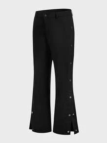 BRENVOR Pantalones rectos de ajuste relajado de color negro sólido, con cintura ajustable, para uso casual y diario para hombres, esencial para viajes
