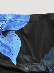 SHEIN Clasi Floral Print Elastic Bodycon Fish Tail Skirt, New French Design Intellectual Skirt, Versatile Slim Waist Fishtail Skirt For Women Fall Cloth For Women - Blue - View 3