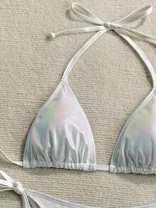 Swim Mod 女士夏季度假全息抹胸比基尼套装