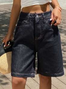DAZY 女式口袋阔腿宽松休闲百搭牛仔短裤