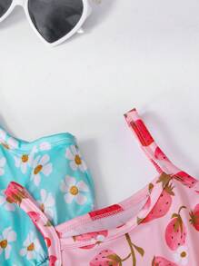 SHEIN Set de 3 piezas para niñas jóvenes con vestido tipo camiseta cómodo estampado con unicornio y helado, adecuado para fiesta de niños, vacaciones, verano, regalo para la mejor amiga