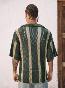 ROMWE MEN Suéter casual de punto de hombre con estampado floral y diseño calado de una sola hilera