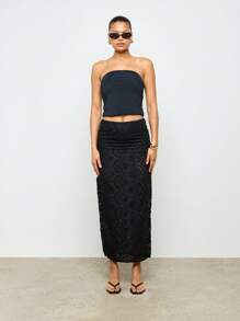 AiiRZ Broderie Anglaise Side Slit Long Midi Skirt - Black - View 3
