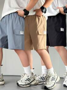 SHEIN 3 Pc Tween Boy Loose Casual Woven Net Color Casual Simple Basic Versatile Solid Color Sports Workwear Shorts Multi-Color Multi Piece Set, Buy One And Get Two Free, Get Three Suitable For Spring And Summer Seasons, School, Campus, College