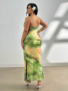 Firerie Abito lungo aderente con scollo a V, in tessuto in rete con stampa a tintura casuale, stile elegante minimalista e romantico, adatto per San Patrizio, resort, spiaggia, feste e uso quotidiano, disponibile in taglie comode
