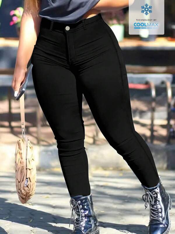 SHEIN SXY Jeans casuales y versátiles de talle grande con pliegues y ajustados