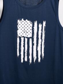 SHEIN 青少年男孩休闲无袖美国国旗图案背心，运动街头装朋克摇滚学院风，适合日常外出、派对、音乐节，适合春夏季