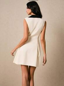 Poéselle Women's Elegant Patchwork Collar Front Button Mini Dress, Woman Easter Dress,Milkmaid Dress,Graduation Dress - Apricot - View 5