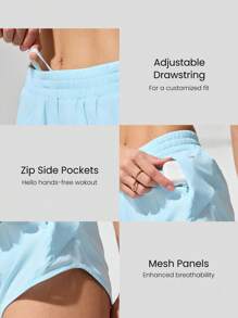 GLOWMODE 2.5" Stay Cool Quick-Dry Lightweight Zipper Pockets Reflective Strips Low Waist Active Running Shorts With Built-In Deodorant Underwear Jogging Training Gym Workout Wear