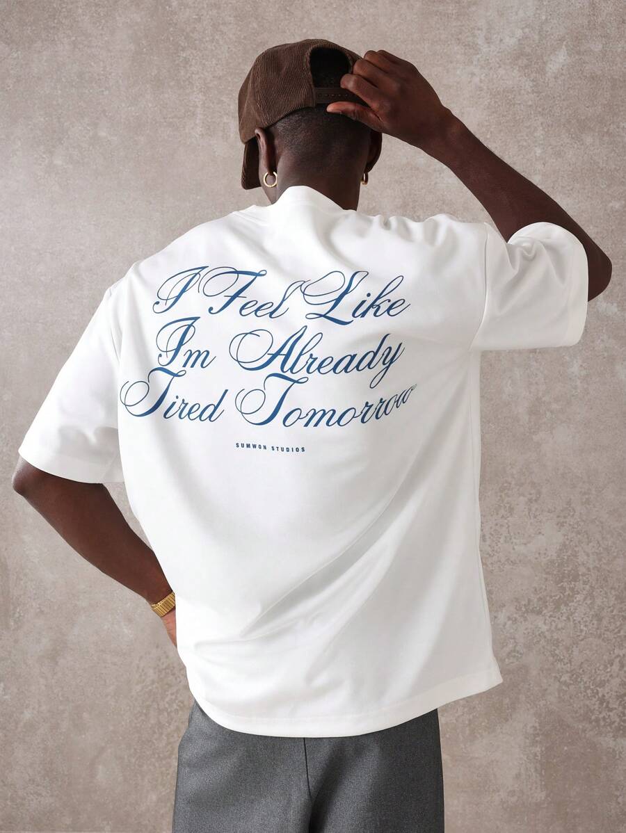 SUMWON Lifestyle Statement T-Shirt Short Sleeve Boxy Fit Casual Streetwear Summer Athletic Loungewear Aesthetic Minimalist Comfort Daily Wear - White - View 1