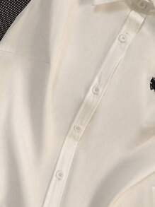 SHEIN CURVE+ Women Plus Size Front Button Embroidered Sleeveless Casual Shirt, Suitable For Daily Wear - White - View 3