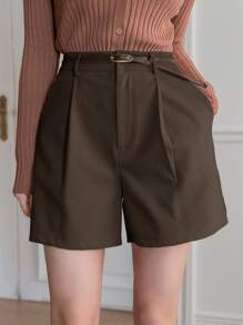 DAZY Pantalones cortos de mujer de cintura alta, rectos, con bolsillos y fruncidos, ropa de otoño