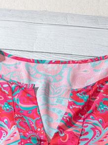 Linhara Koszula damska na lato z nadrukiem na całej powierzchni i wyciętym kołnierzykiem i podwiniętymi mankietami w dużym rozmiarze, styl boho/codzienny strój/tropikalny strój wakacyjny - Wyrazisty róż - Zobacz 3