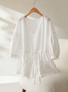 SHEIN Essnce Plus-Size White Shirt For Ladies, Summer Vacation Top Summer Tops Summer Outfits For Women Crop Tops Women,Going Out Tops Vacation Outfits Woman Cute Summer Tops Funny Shirts Rave Top - White - View 6