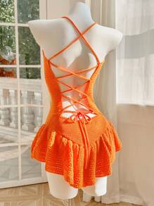 Skyraze Vestido de playa de verano corto y sin espalda con diseño calado y multicolor, adecuado para vacaciones